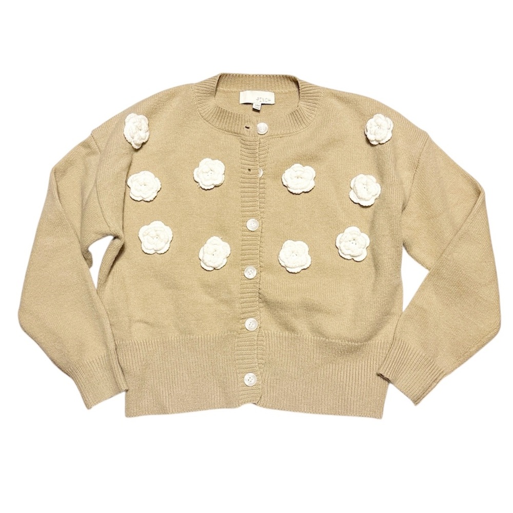 Pinch Tan Cardigan with Cream Floral Details